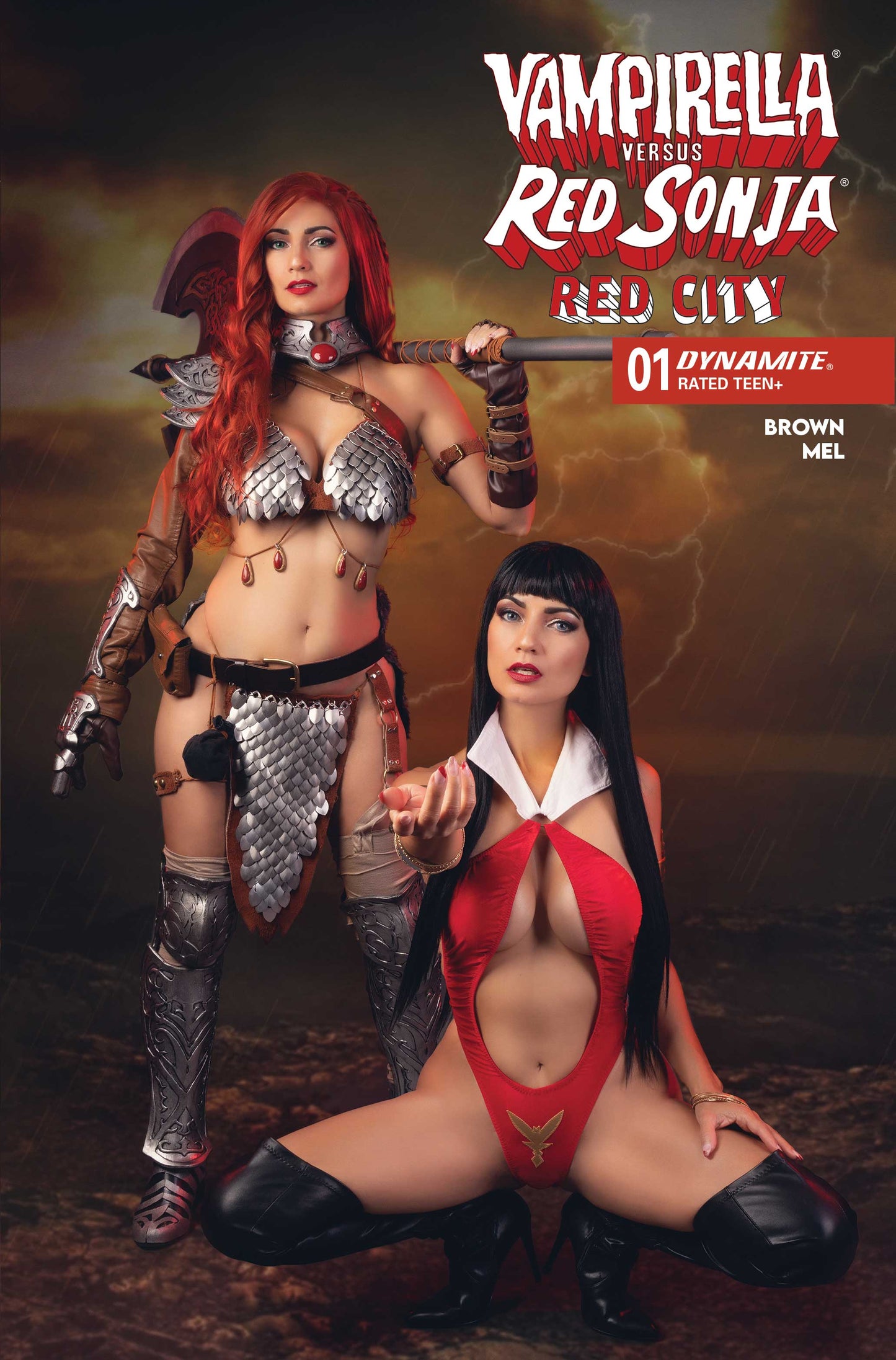 VAMPIRELLA VS RED SONJA RED CITY #1 CVR E COSPLAY VAMPIRELLA AND RED SONJA IVYCOSPLAY VAR (05 Aug Release)