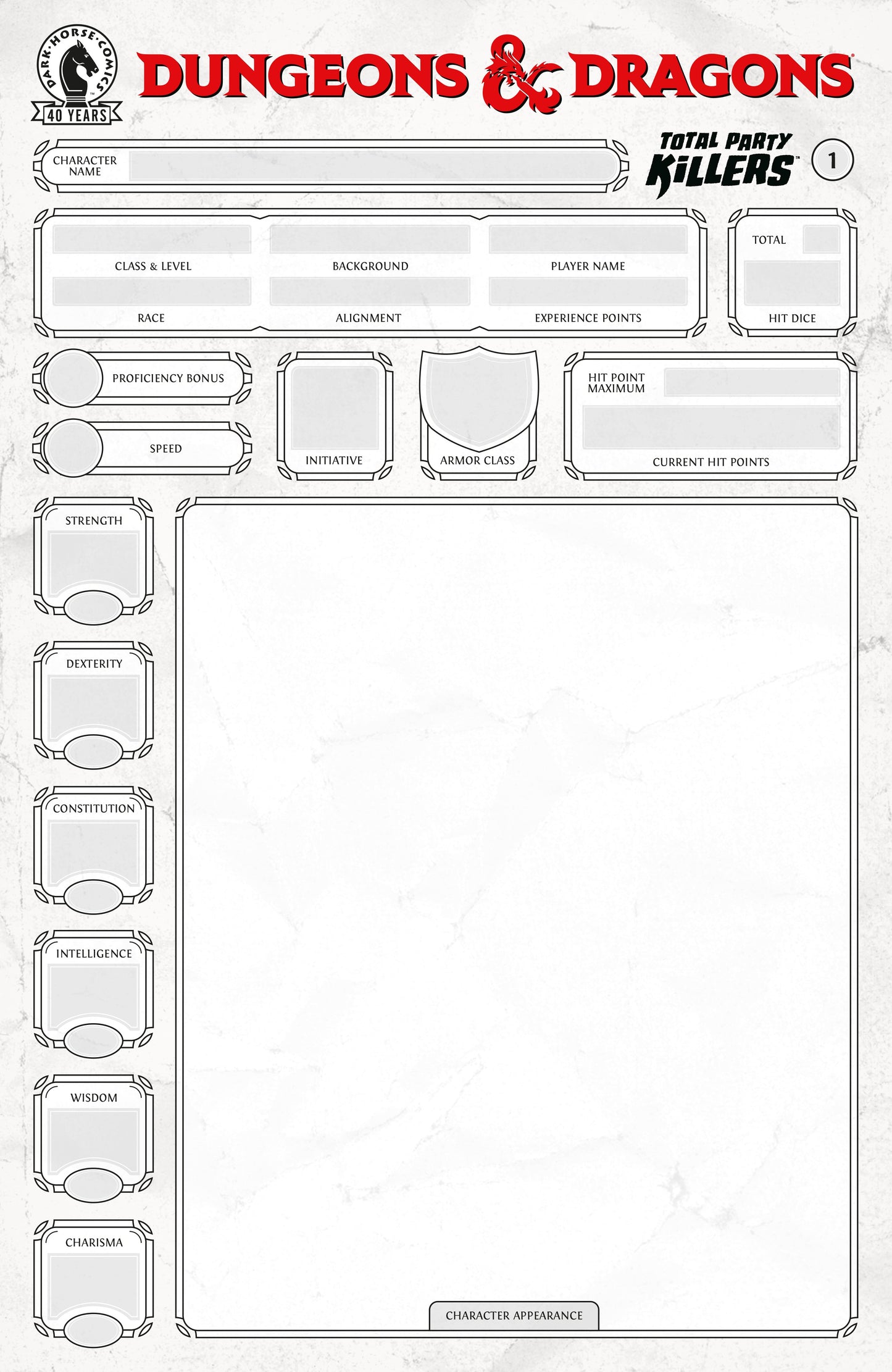 DUNGEONS & DRAGONS: TOTAL PARTY KILLERS #1 (CVR E) (BLANK COVER-CHARACTER SHEET) (Backorder, Allow 4-5 Weeks)