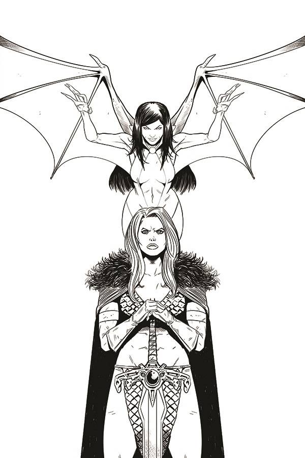 VAMPIRELLA RED SONJA #11 1:11 MOSS B&W VIRGIN FOC INCV - Comicbookeroo
