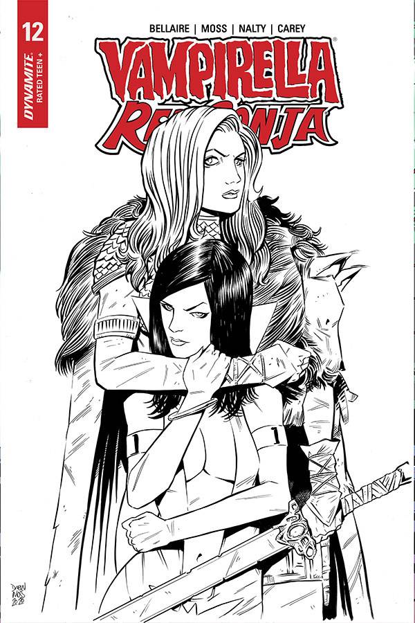 VAMPIRELLA RED SONJA #12 1:10 MOSS B&W INCV - Comicbookeroo