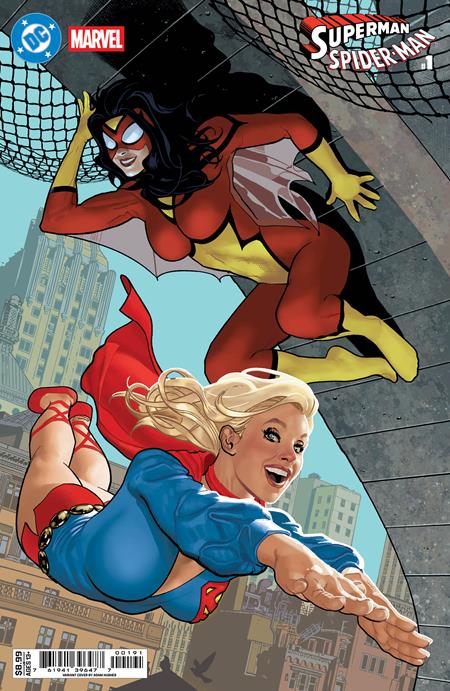DC MARVEL SUPERMAN SPIDER-MAN #1 (ONE SHOT) CVR I ADAM HUGHES SUPERGIRL 70S & SPIDER-WOMAN 70S CARD STOCK VAR (25 Mar Release)