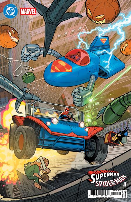 DC MARVEL SUPERMAN SPIDER-MAN #1 (ONE SHOT) CVR T EVAN DOC SHANER SUPERMOBILE & SPIDER-MOBILE CARD STOCK VAR (25 Mar Release)