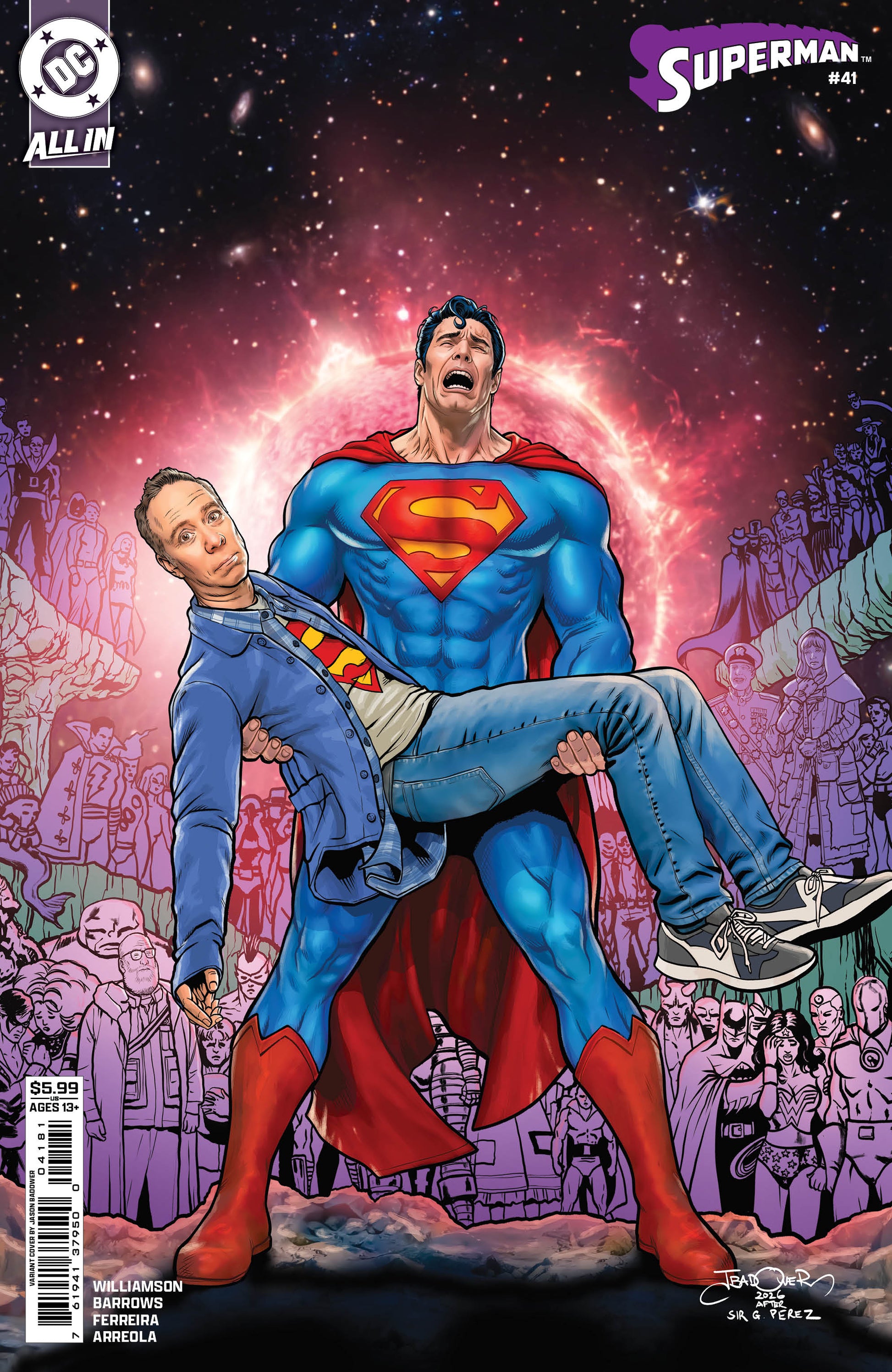 SUPERMAN #41 CVR F JASON BADOWER STUART FAILS TO SAVE THE UNIVERSE CARD STOCK VAR