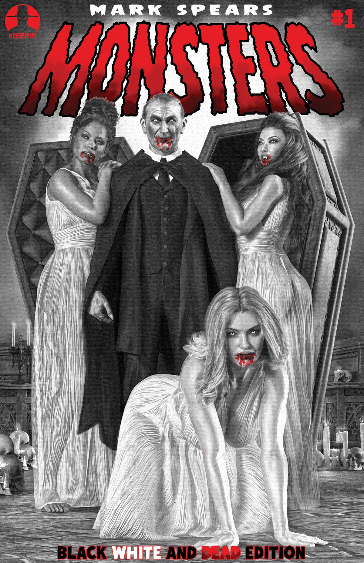 MARK SPEARS MONSTERS #1 7TH PTG BLACK WHITE & DEAD EDITION CVR C MARK SPEARS COURT OF BLOOD VAR
