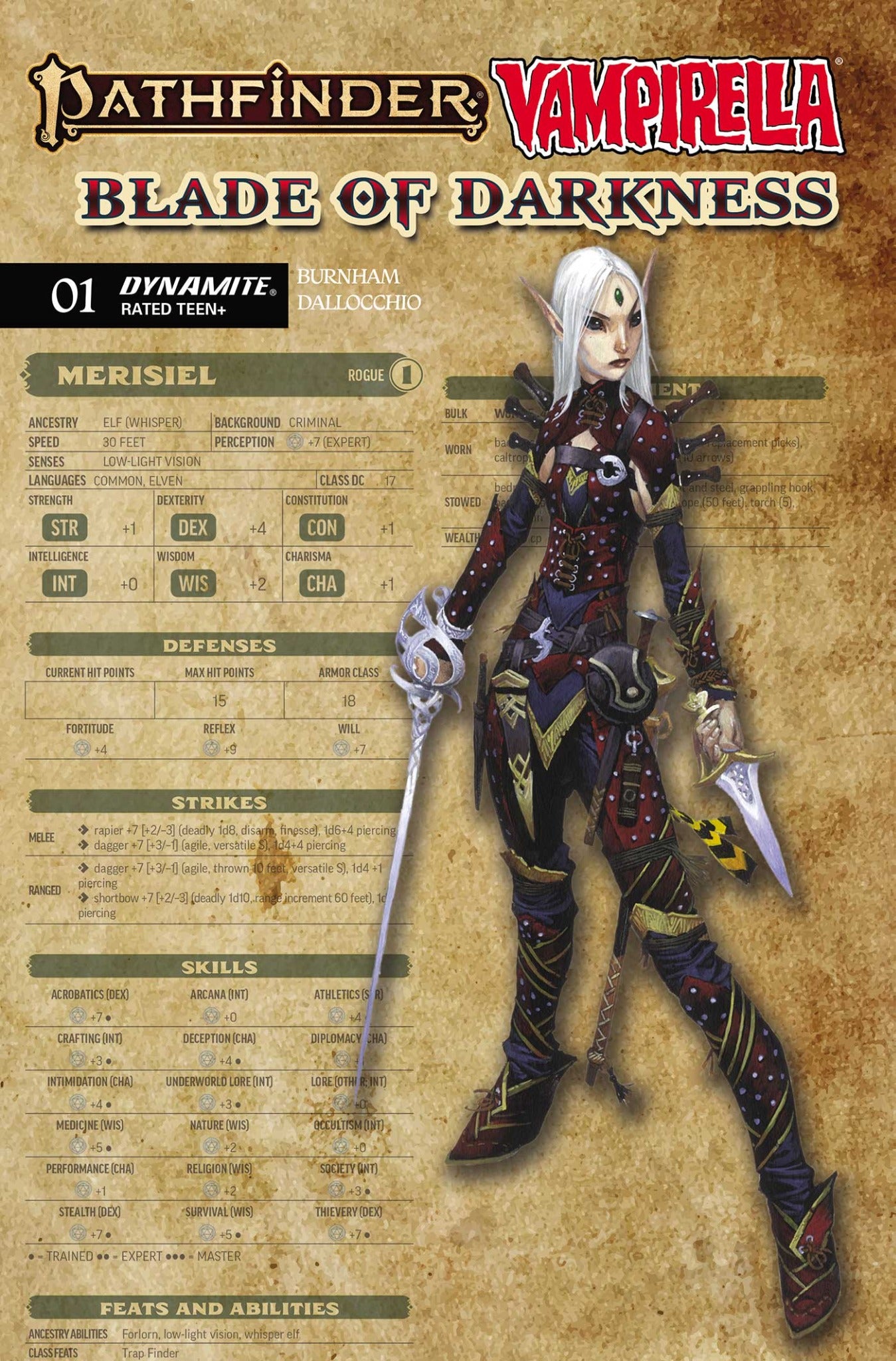 PATHFINDER VAMPIRELLA BLADE OF DARKNESS #1 CVR C WAYNE REYNOLDS CHARACTER SHEET VAR | DYNAMITE ENTERTAINMENT | Comicbookeroo