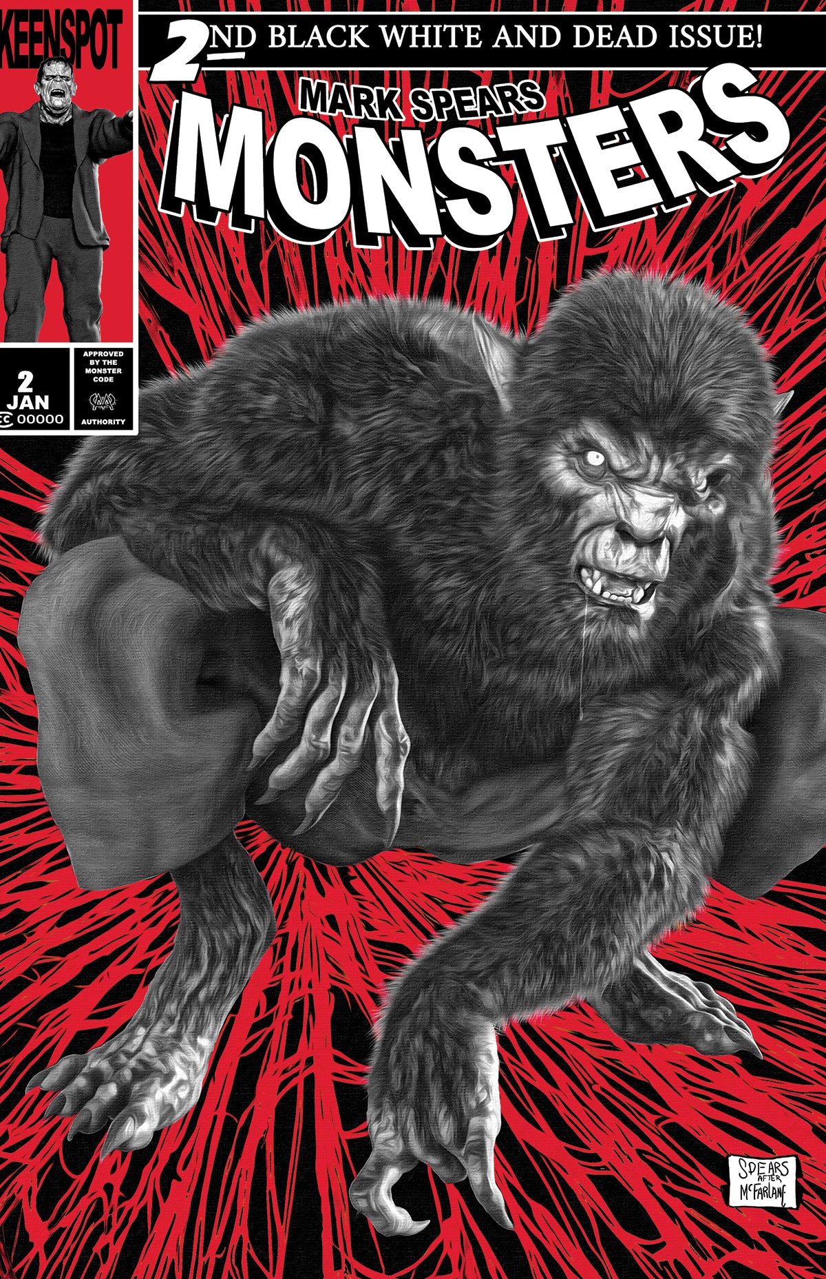 MARK SPEARS MONSTERS #2 4TH PTG BLACK WHITE & DEAD EDITION CVR C MARK SPEARS SPIDER MAN #1 HOMAGE VAR