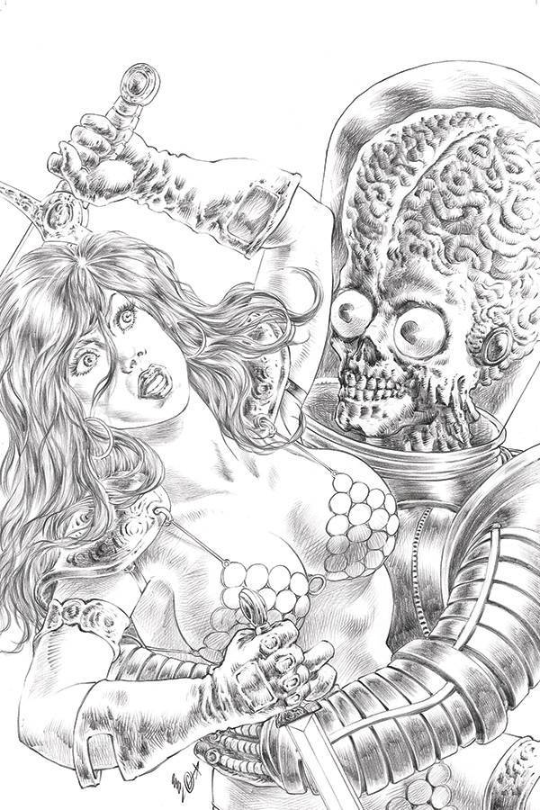 MARS ATTACKS RED SONJA #1 1:15 QUAH B&W VIRGIN FOC INCV - Comicbookeroo Australia